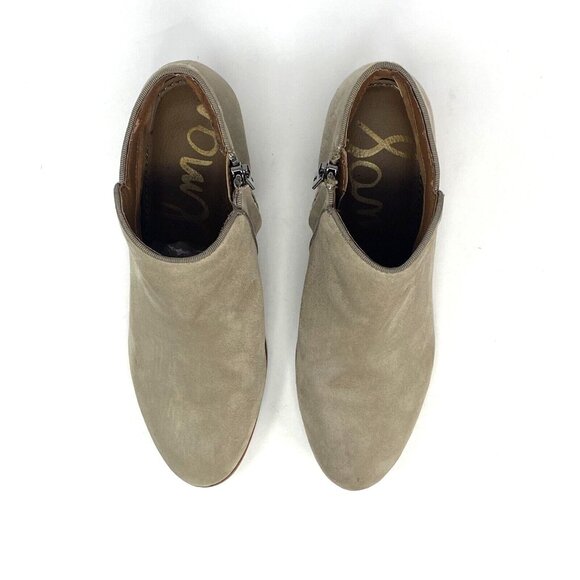 Sam Edelman Boots Womens 6.5 Petty Putty Taupe Suede Ankle Bootie Block Heels - Picture 3 of 16